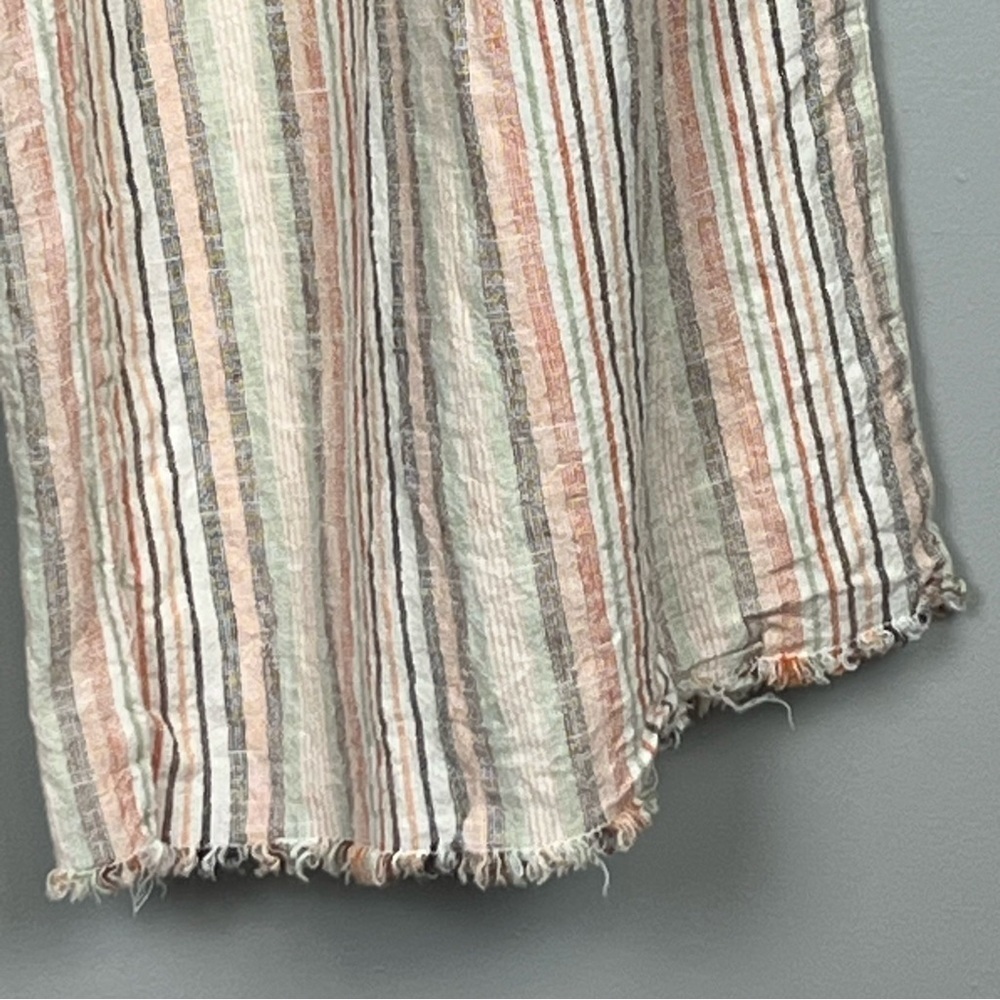 Cato linen blend ivory peach & green striped smocked waist wide leg pants, Med. - Picture 6 of 10